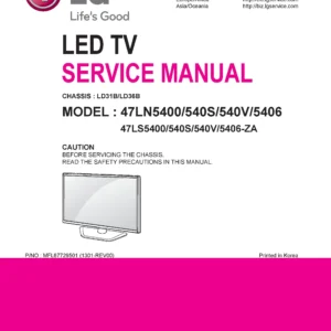 Lg 47ln5404 service manual cover with photo's of Beko dryers, model code and contents