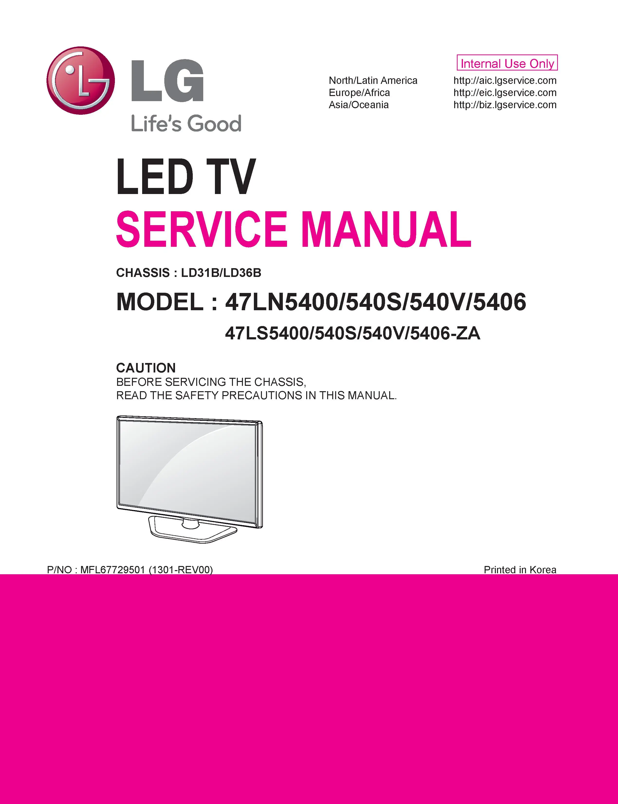 Lg 47ln5404 service manual cover with photo's of Beko dryers, model code and contents