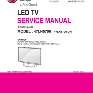 Lg 47ln5700 uh service manual cover with photo's of Beko dryers, model code and contents