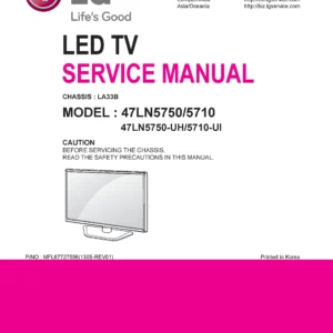 Lg 47ln5750 uh service manual cover with photo's of Beko dryers, model code and contents