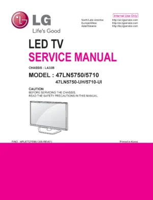 Lg 47ln5750 uh service manual cover with photo's of Beko dryers, model code and contents