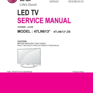 Lg 47ln613v service manual cover with photo's of Beko dryers, model code and contents