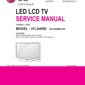 Lg 47ls4500 service manual cover with photo's of Beko dryers, model code and contents