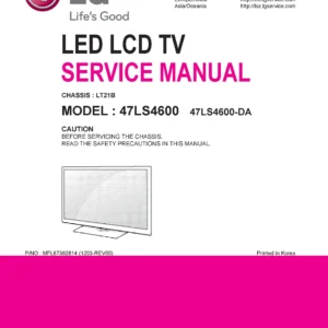 Lg 47ls4600 da service manual cover with photo's of Beko dryers, model code and contents