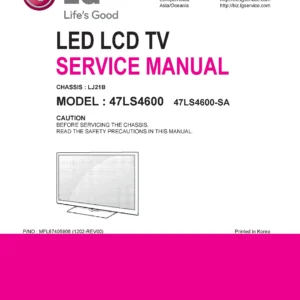 Lg 47ls4600 sa service manual cover with photo's of Beko dryers, model code and contents