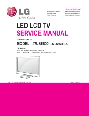 Lg 47ls5600 uc service manual cover with photo's of Beko dryers, model code and contents