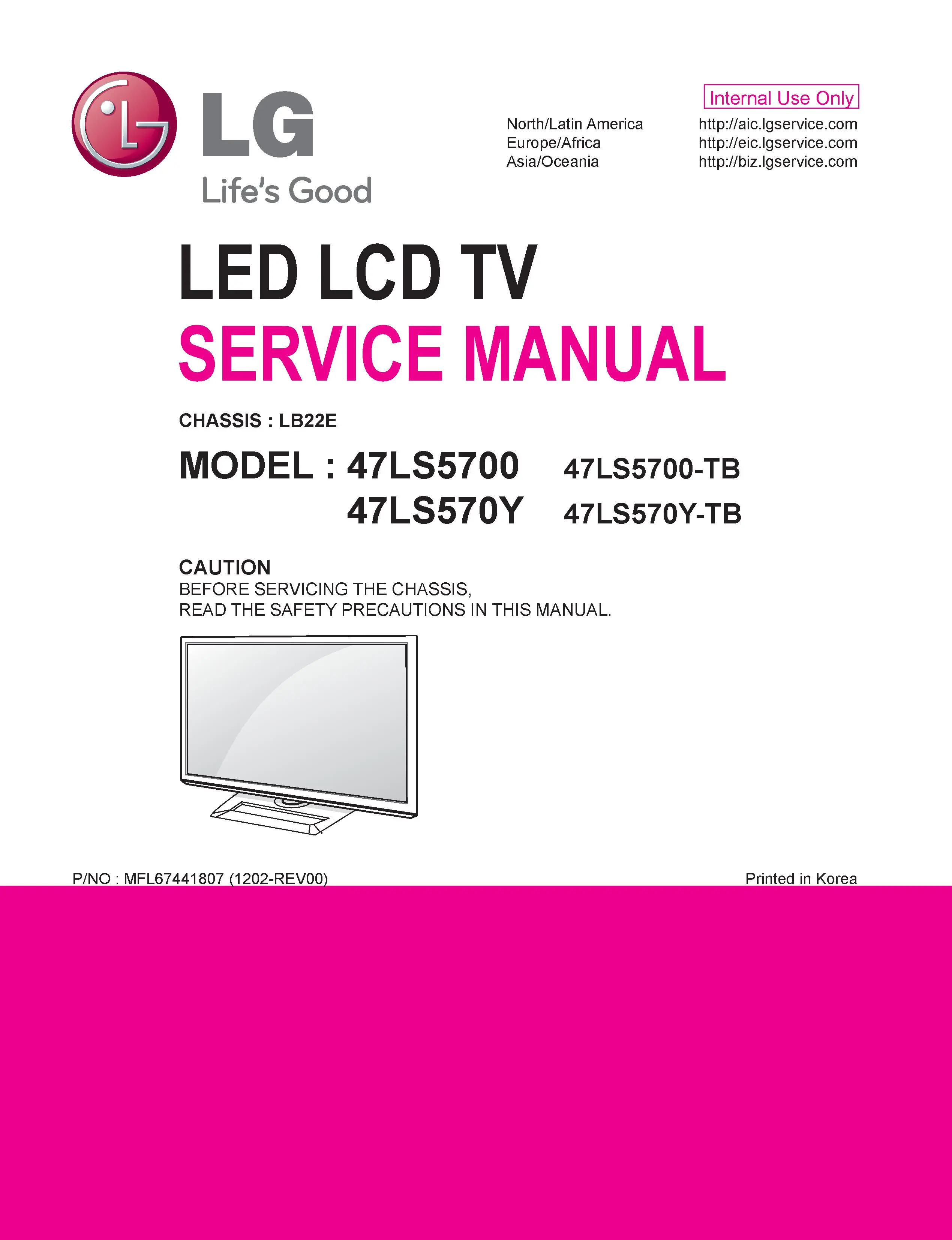 Lg 47ls5700 tb service manual cover with photo's of Beko dryers, model code and contents