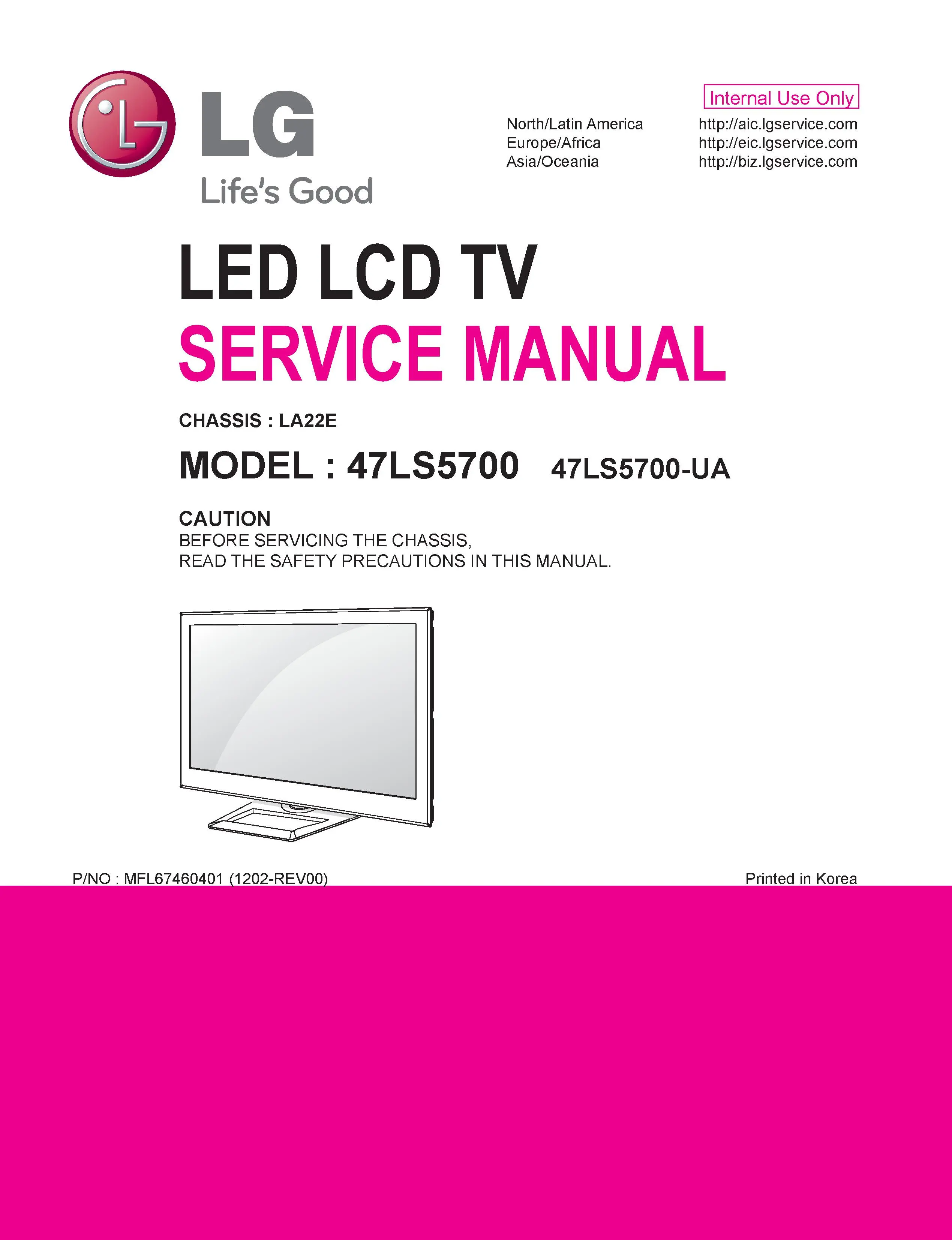 Lg 47ls5700 ua service manual cover with photo's of Beko dryers, model code and contents