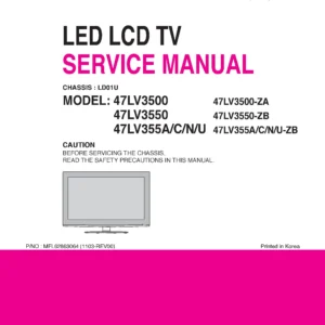 Lg 47lv355u zb service manual cover with photo's of Beko dryers, model code and contents