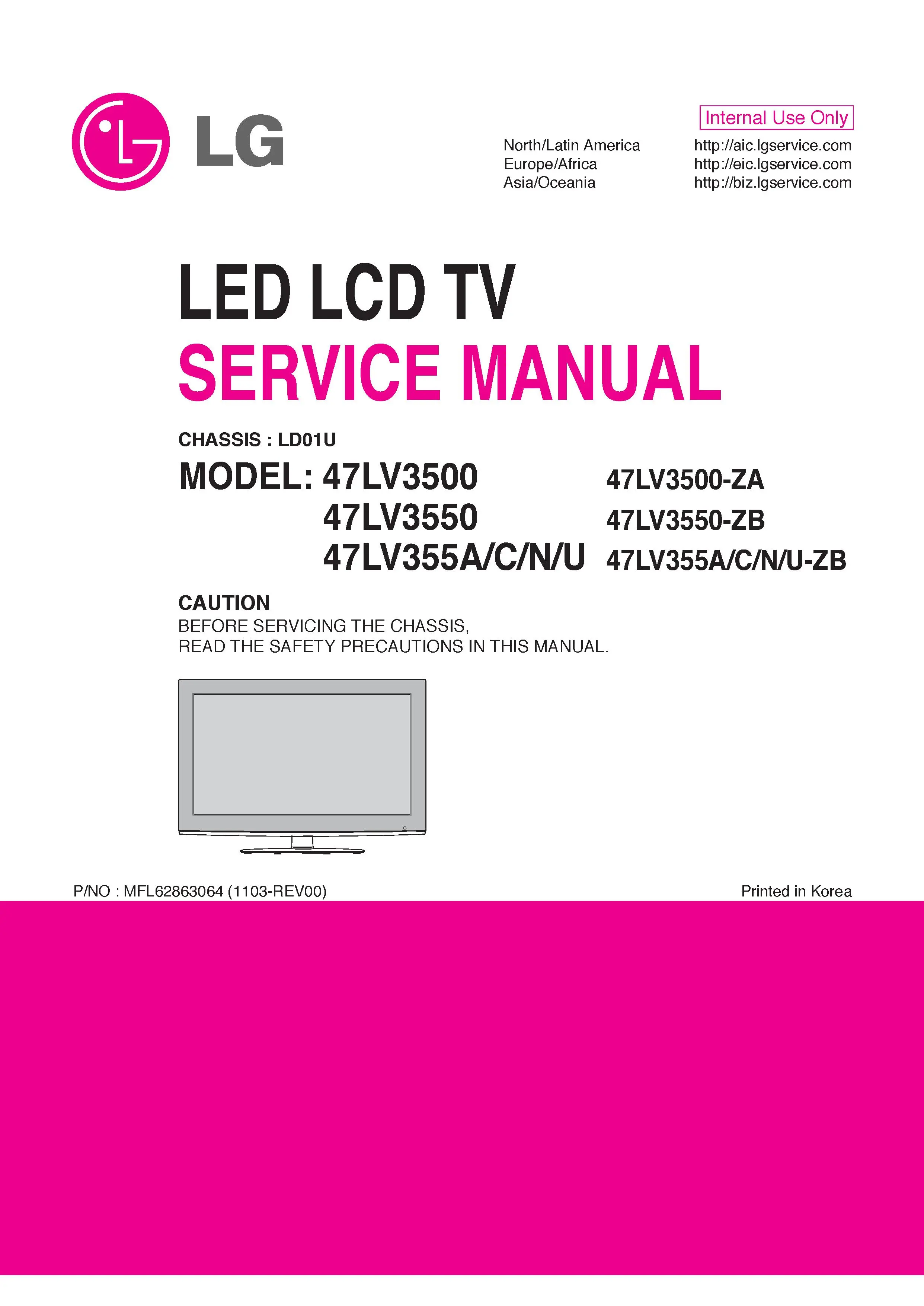 Lg 47lv355u zb service manual cover with photo's of Beko dryers, model code and contents