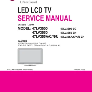 Lg 47lv355u zh service manual cover with photo's of Beko dryers, model code and contents
