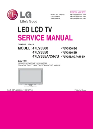 Lg 47lv355u zh service manual cover with photo's of Beko dryers, model code and contents