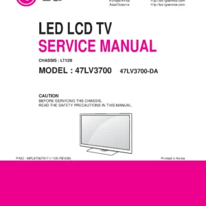 Lg 47lv3700 da service manual cover with photo's of Beko dryers, model code and contents