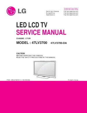 Lg 47lv3700 da service manual cover with photo's of Beko dryers, model code and contents