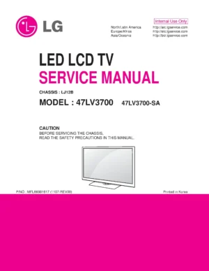 Lg 47lv3700 sa service manual cover with photo's of Beko dryers, model code and contents