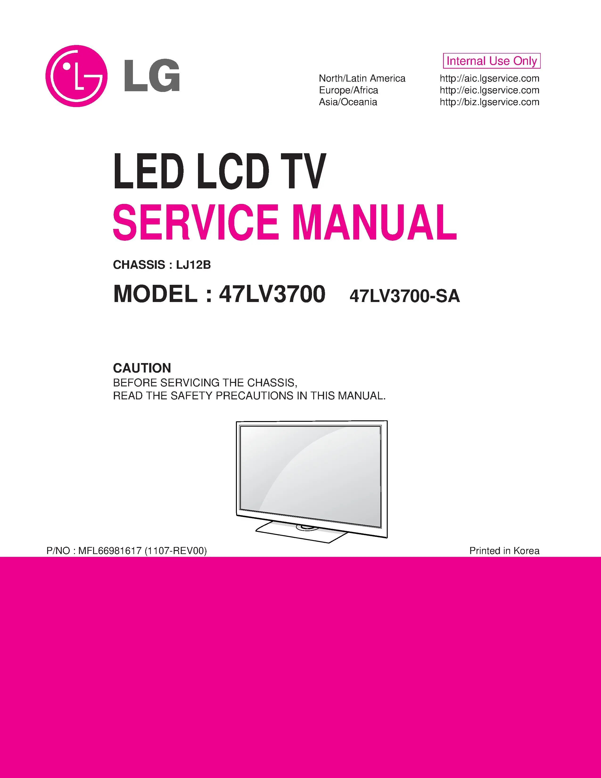 Lg 47lv3700 sa service manual cover with photo's of Beko dryers, model code and contents