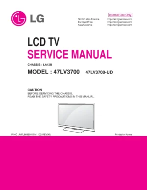 Lg 47lv3700 ud service manual cover with photo's of Beko dryers, model code and contents