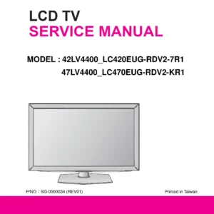 Lg 47lv4400 service manual cover with photo's of Beko dryers, model code and contents