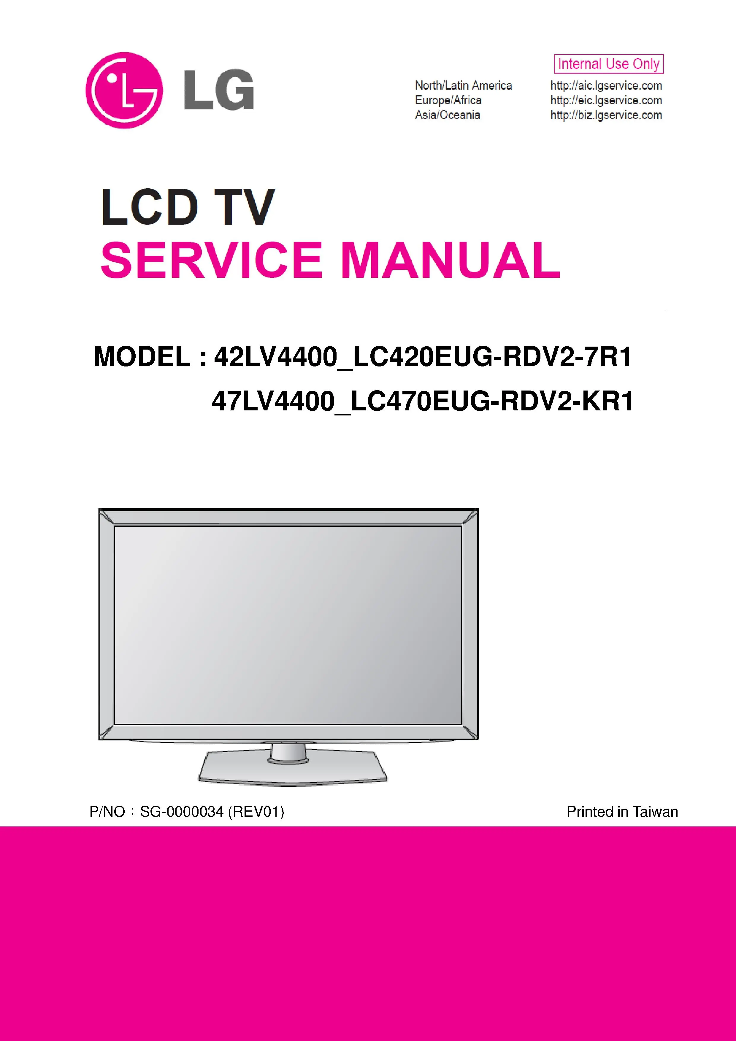 Lg 47lv4400 service manual cover with photo's of Beko dryers, model code and contents