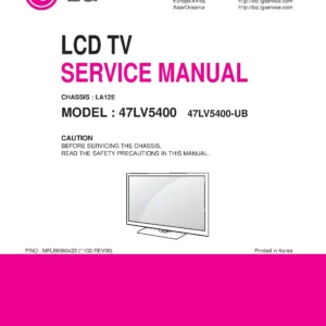 Lg 47lv5400 ub service manual cover with photo's of Beko dryers, model code and contents