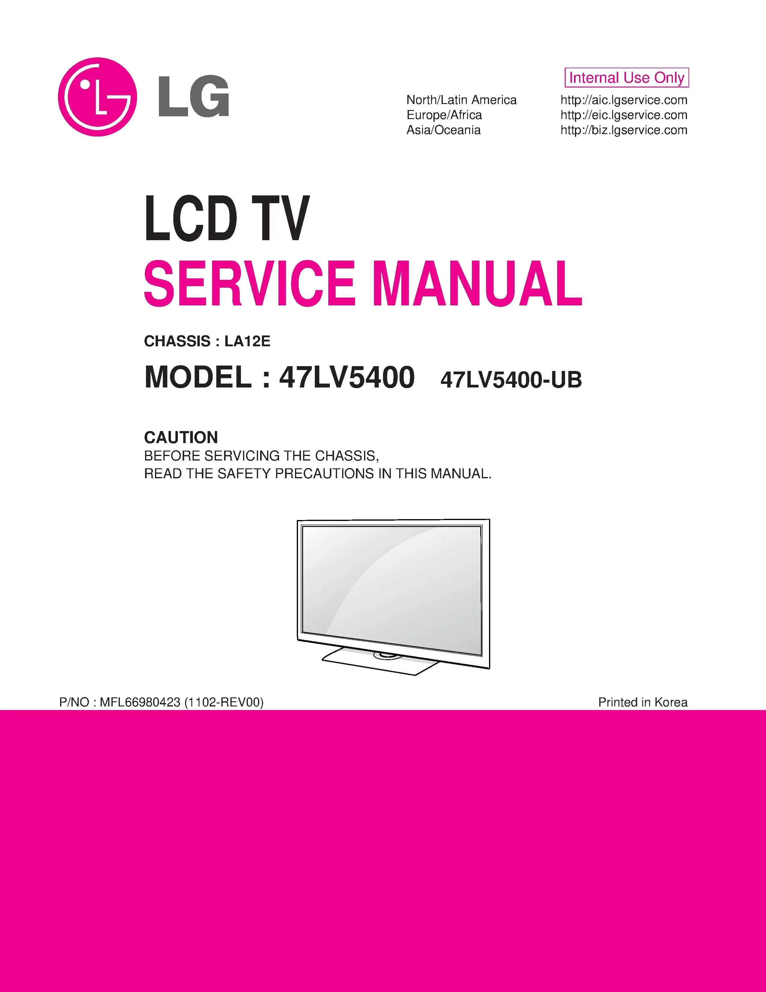 Lg 47lv5400 ub service manual cover with photo's of Beko dryers, model code and contents