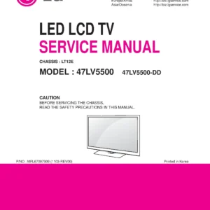 Lg 47lv5500 dd service manual cover with photo's of Beko dryers, model code and contents