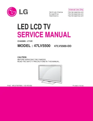 Lg 47lv5500 dd service manual cover with photo's of Beko dryers, model code and contents