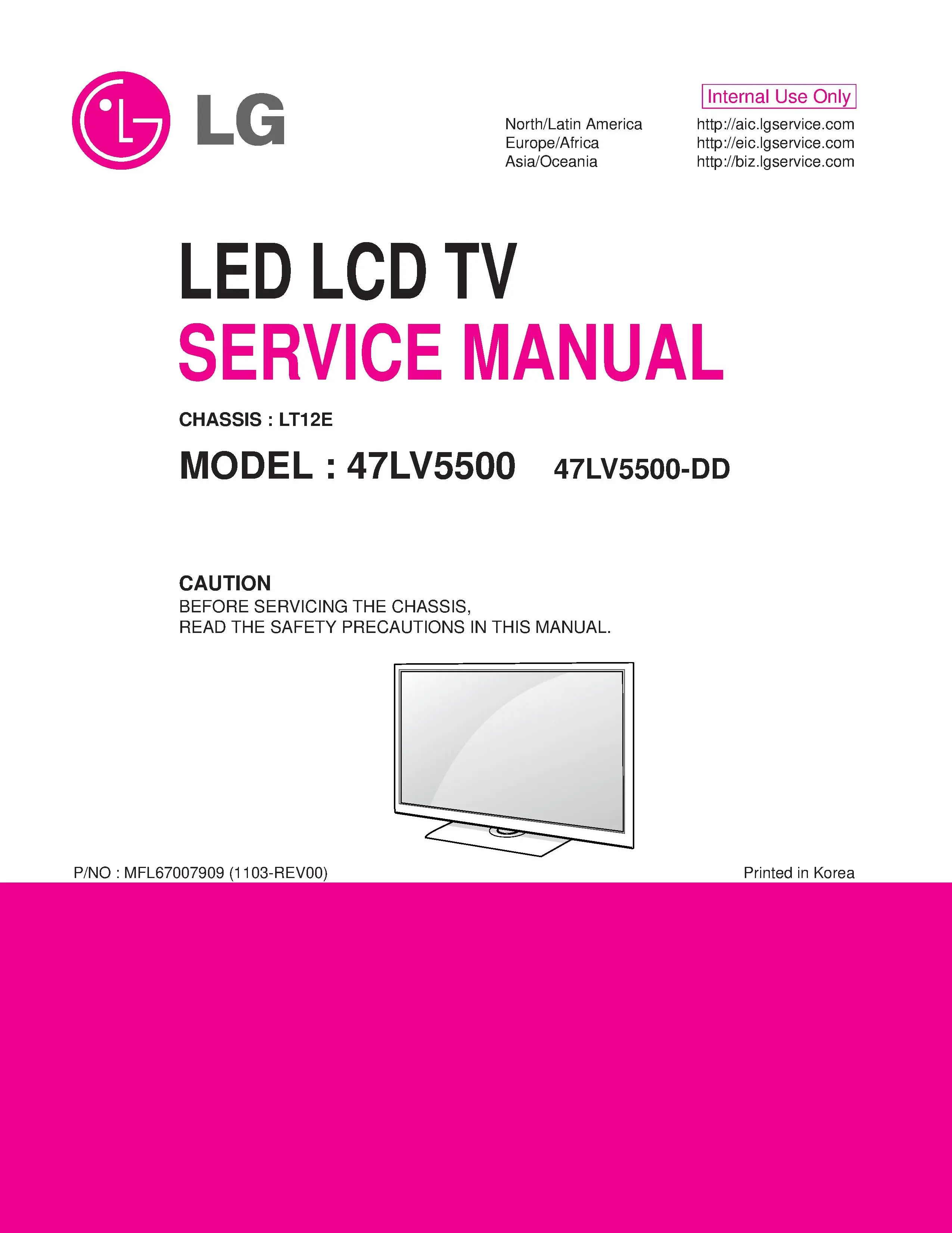 Lg 47lv5500 dd service manual cover with photo's of Beko dryers, model code and contents