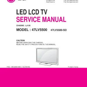 Lg 47lv5500 sd service manual cover with photo's of Beko dryers, model code and contents