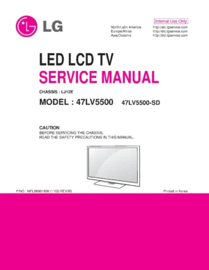 Lg 47lv5500 sd service manual cover with photo's of Beko dryers, model code and contents