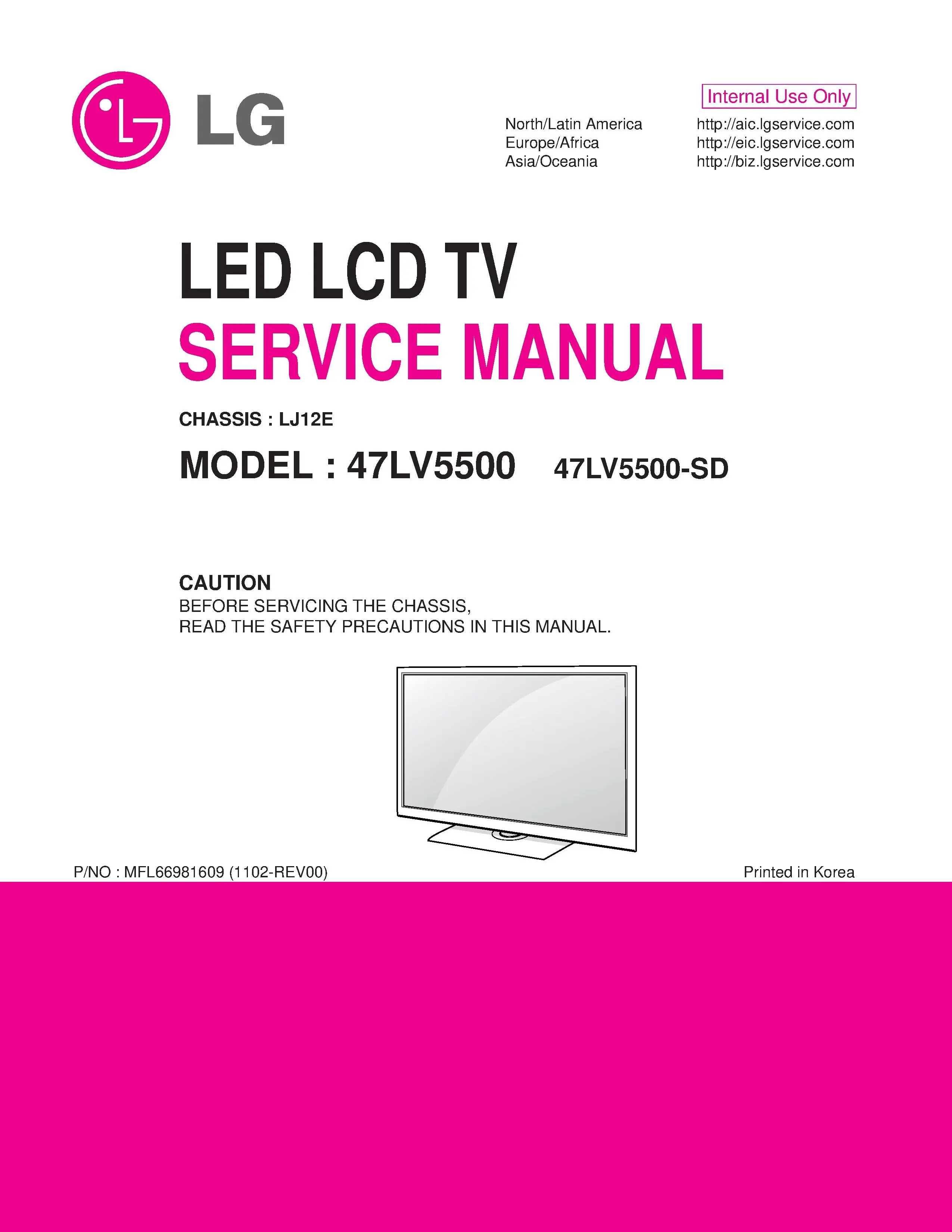 Lg 47lv5500 sd service manual cover with photo's of Beko dryers, model code and contents
