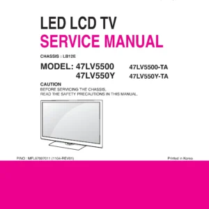 Lg 47lv5500 ta service manual cover with photo's of Beko dryers, model code and contents