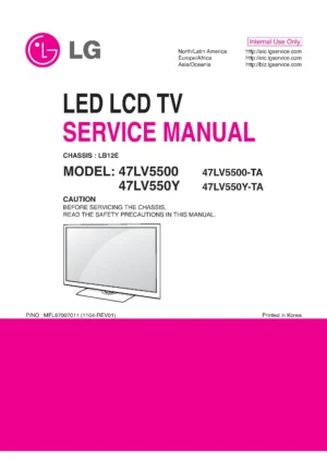 Lg 47lv5500 ta service manual cover with photo's of Beko dryers, model code and contents