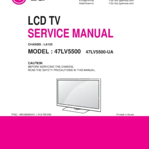 Lg 47lv5500 ua service manual cover with photo's of Beko dryers, model code and contents
