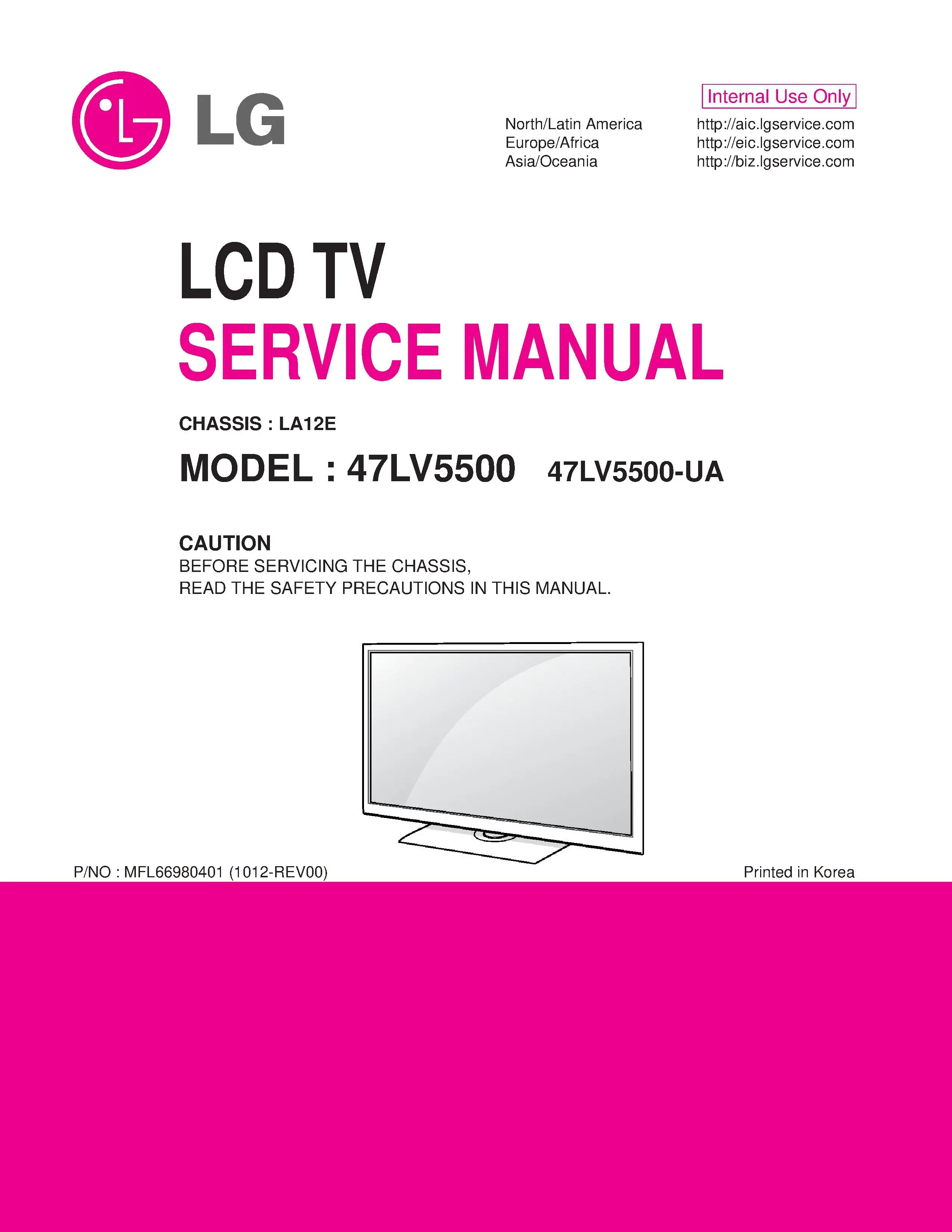 Lg 47lv5500 ua service manual cover with photo's of Beko dryers, model code and contents