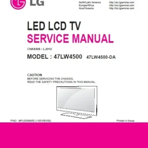 Lg 47lw4500 da service manual cover with photo's of Beko dryers, model code and contents