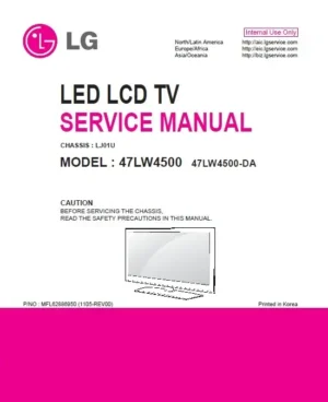 Lg 47lw4500 da service manual cover with photo's of Beko dryers, model code and contents
