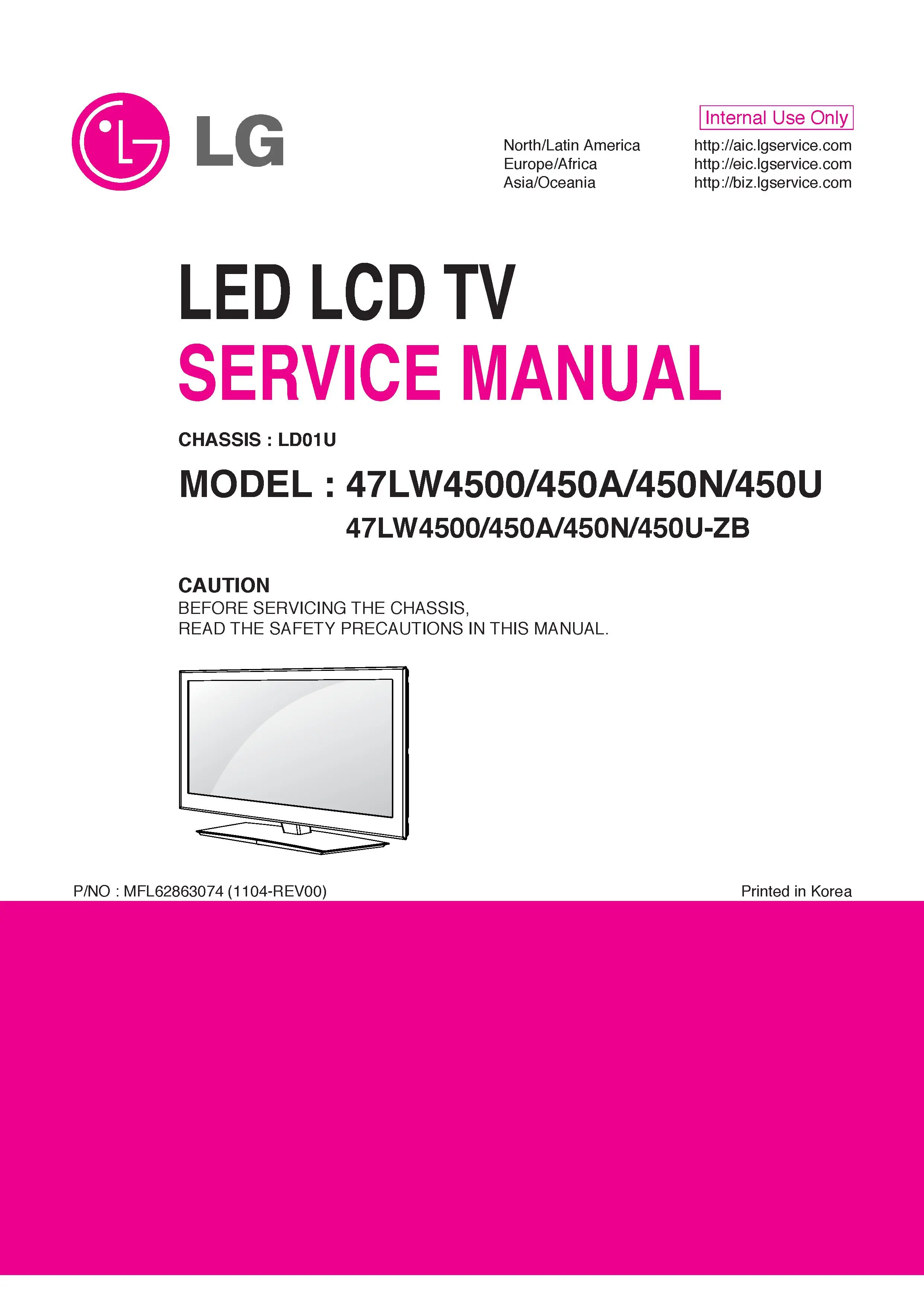 Lg 47lw4500 zb series service manual cover with photo's of Beko dryers, model code and contents