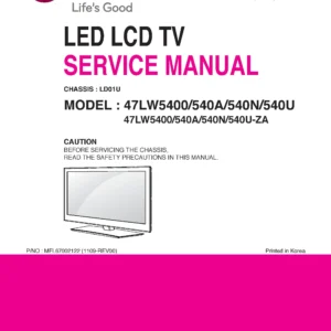 Lg 47lw540u service manual cover with photo's of Beko dryers, model code and contents
