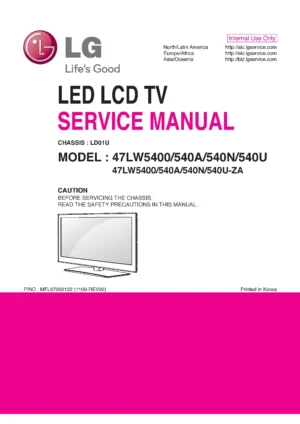 Lg 47lw540u service manual cover with photo's of Beko dryers, model code and contents