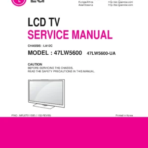 Lg 47lw5600 ua service manual cover with photo's of Beko dryers, model code and contents