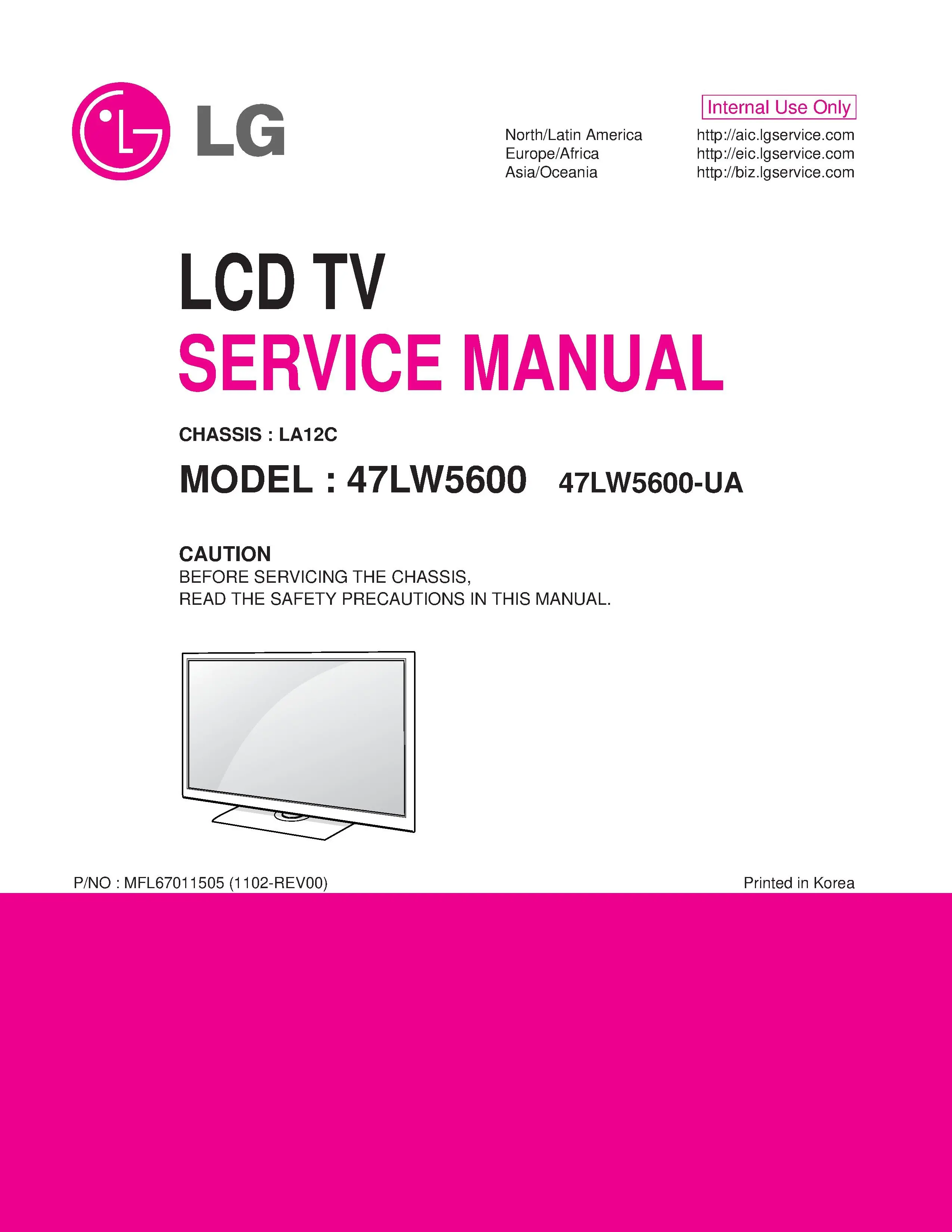 Lg 47lw5600 ua service manual cover with photo's of Beko dryers, model code and contents