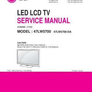 Lg 47lw5700 da service manual cover with photo's of Beko dryers, model code and contents
