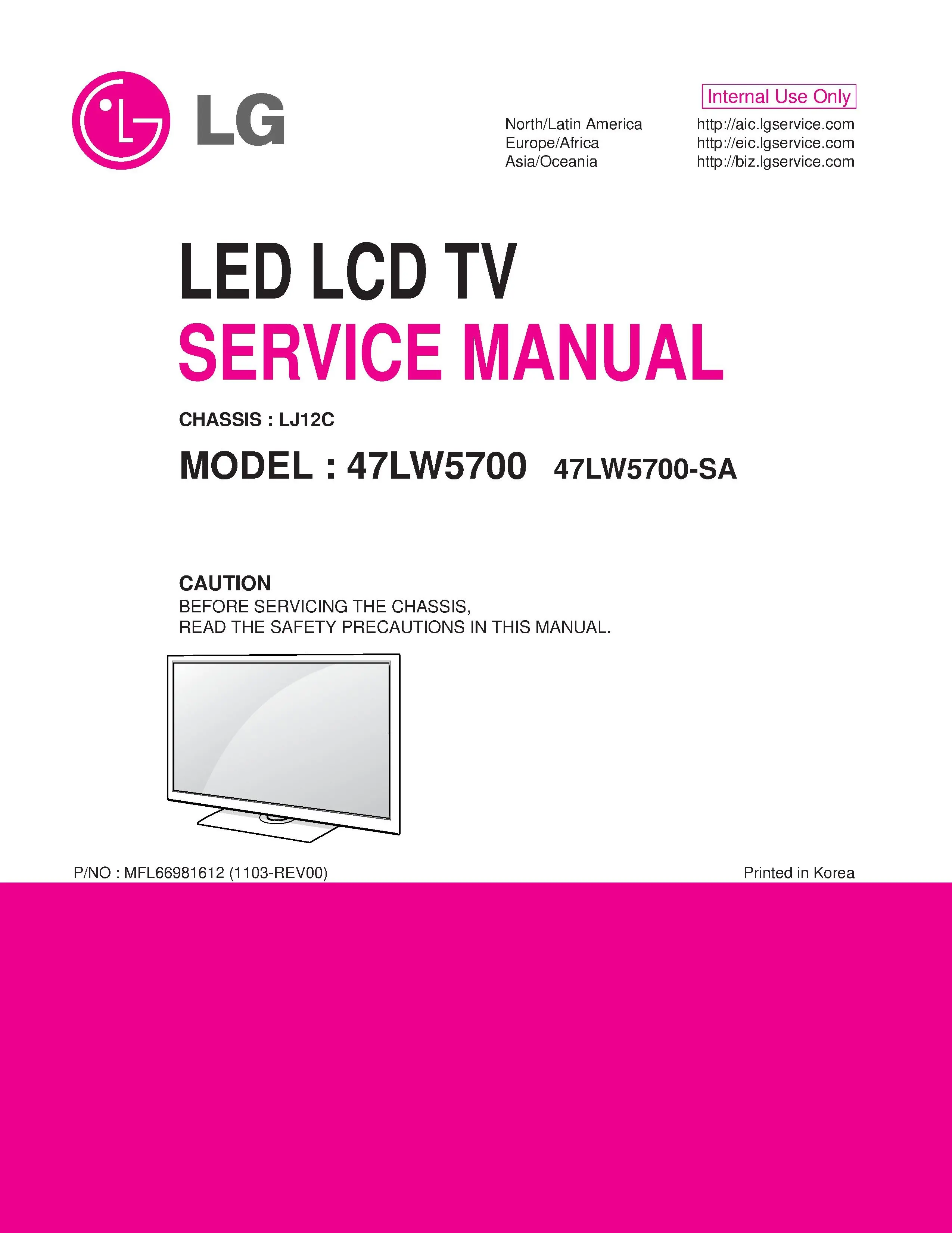 Lg 47lw5700 sa service manual cover with photo's of Beko dryers, model code and contents