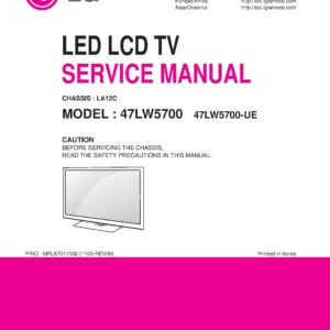 Lg 47lw5700 ue service manual cover with photo's of Beko dryers, model code and contents