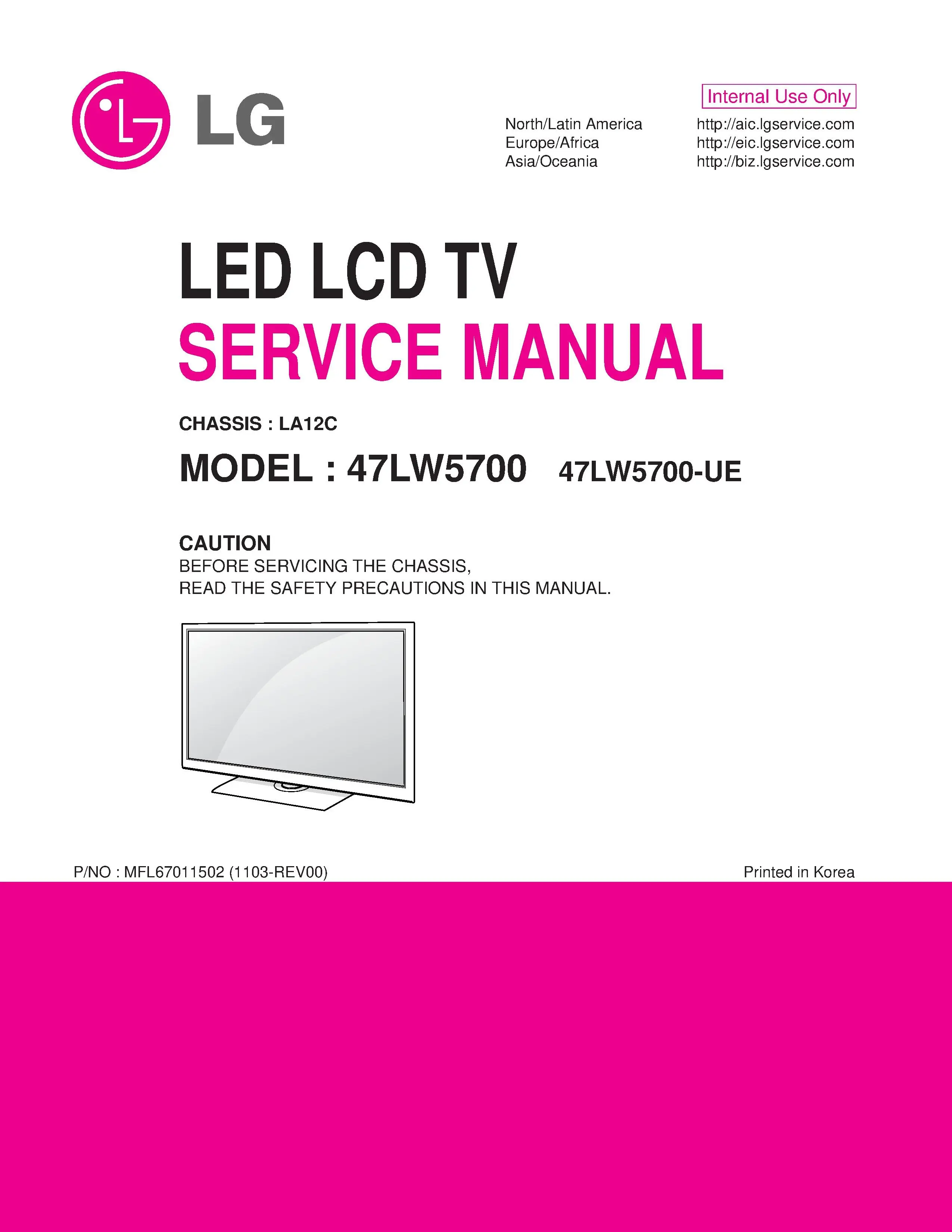 Lg 47lw5700 ue service manual cover with photo's of Beko dryers, model code and contents