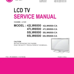 Lg 47lw6500 ca service manual cover with photo's of Beko dryers, model code and contents