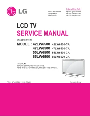 Lg 47lw6500 ca service manual cover with photo's of Beko dryers, model code and contents