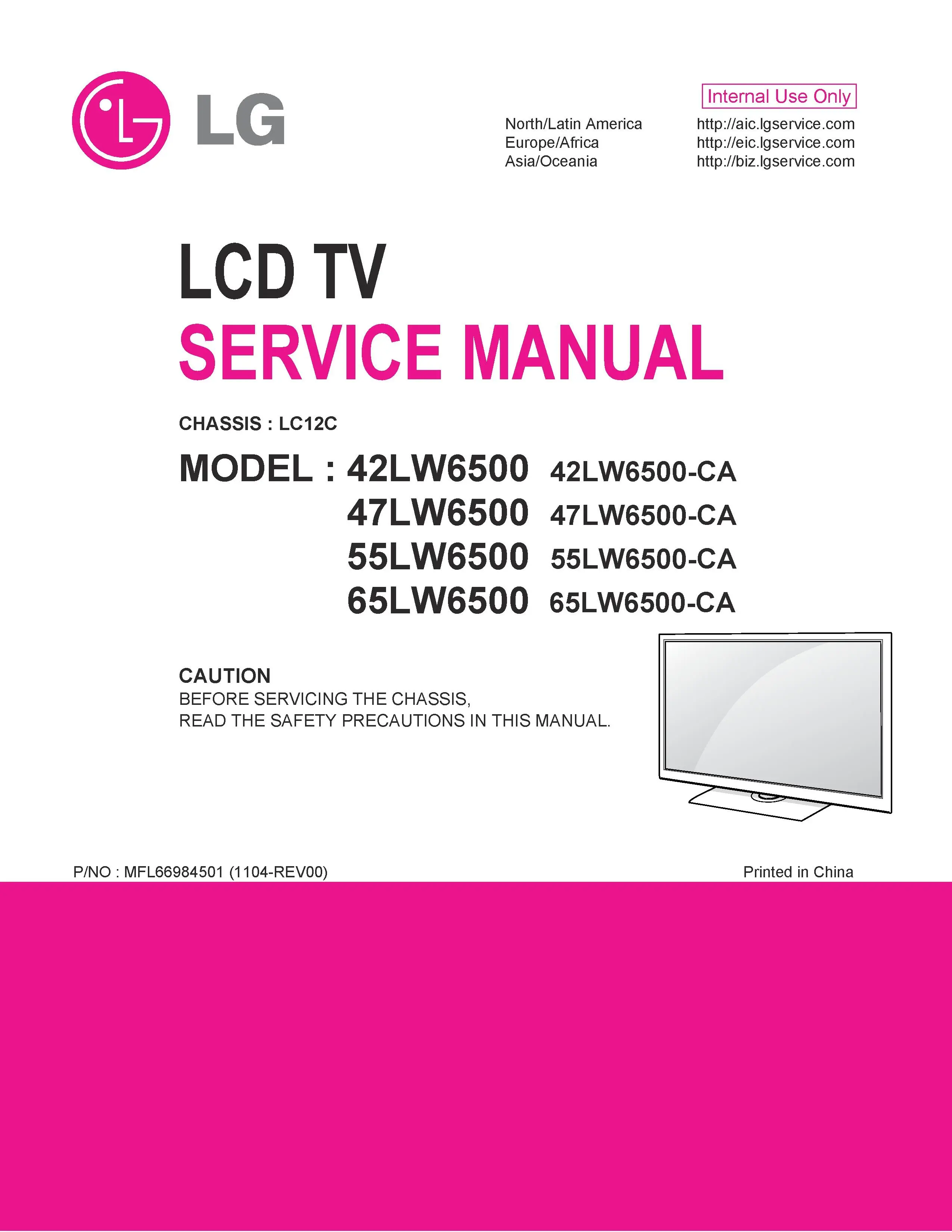 Lg 47lw6500 ca service manual cover with photo's of Beko dryers, model code and contents