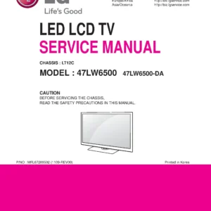 Lg 47lw6500 da service manual cover with photo's of Beko dryers, model code and contents